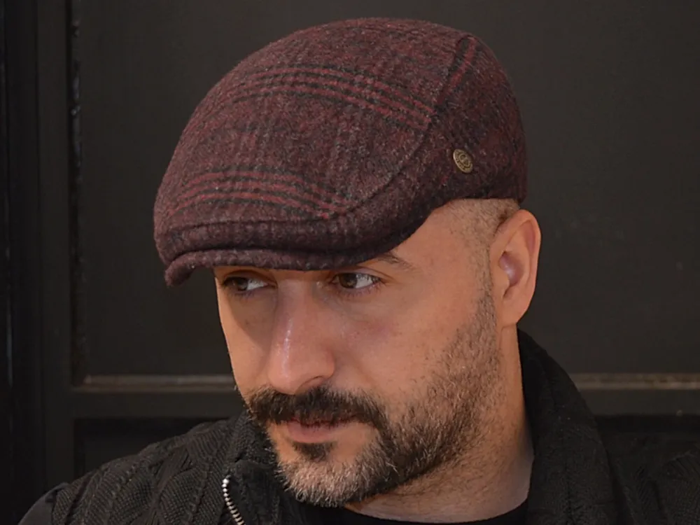 Pozze Kerem Kışlık Ekoseli Spor Kasket Bordo