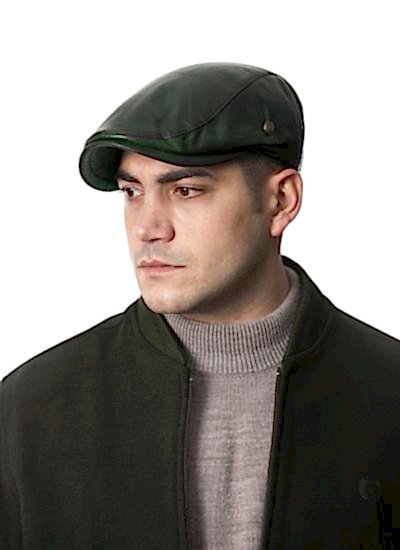 Haki Kışlık Erkek Kasket Deri Şapka