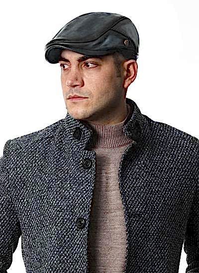 Gri Renk İtaly Model Erkek Deri  Kasket Şapka